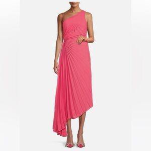 Nicole Miller ruched one shoulder midi dress paradise pink